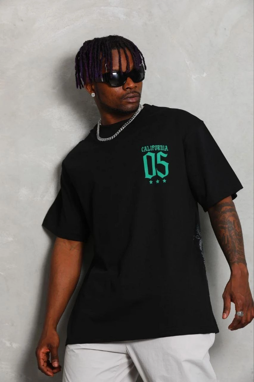 Erkek Baskılı T-Shirt Kısa Kol Bisiklet Yaka Regular Fit Tişört – Siyah