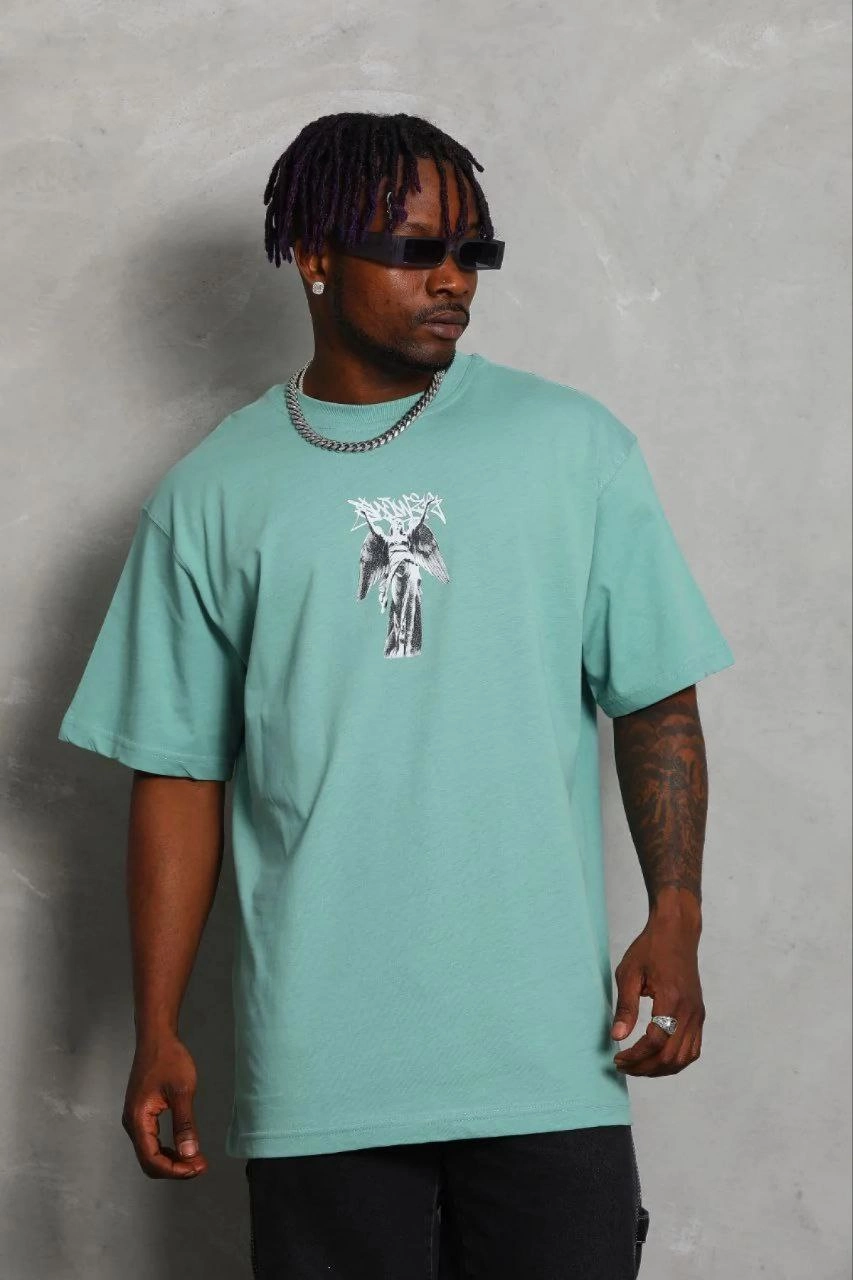 Erkek Baskılı T-Shirt Kısa Kol Bisiklet Yaka Regular Fit Tişört – Mint Yeşili