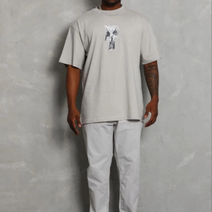 Erkek Baskılı T-Shirt Kısa Kol Bisiklet Yaka Regular Fit Tişört – Gri