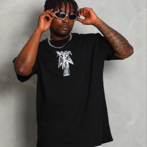 Erkek Baskılı T-Shirt Kısa Kol Bisiklet Yaka Regular Fit Tişört – Siyah