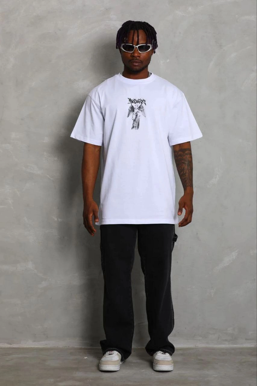 Erkek Baskılı T-Shirt Kısa Kol Bisiklet Yaka Regular Fit Tişört – Beyaz