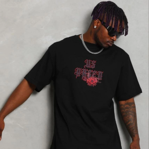 Erkek Baskılı T-Shirt Kısa Kol Bisiklet Yaka Regular Fit Tişört – Siyah