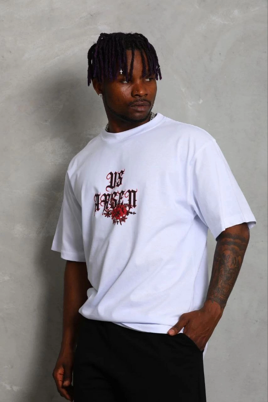 Erkek Baskılı T-Shirt Kısa Kol Bisiklet Yaka Regular Fit Tişört – Beyaz