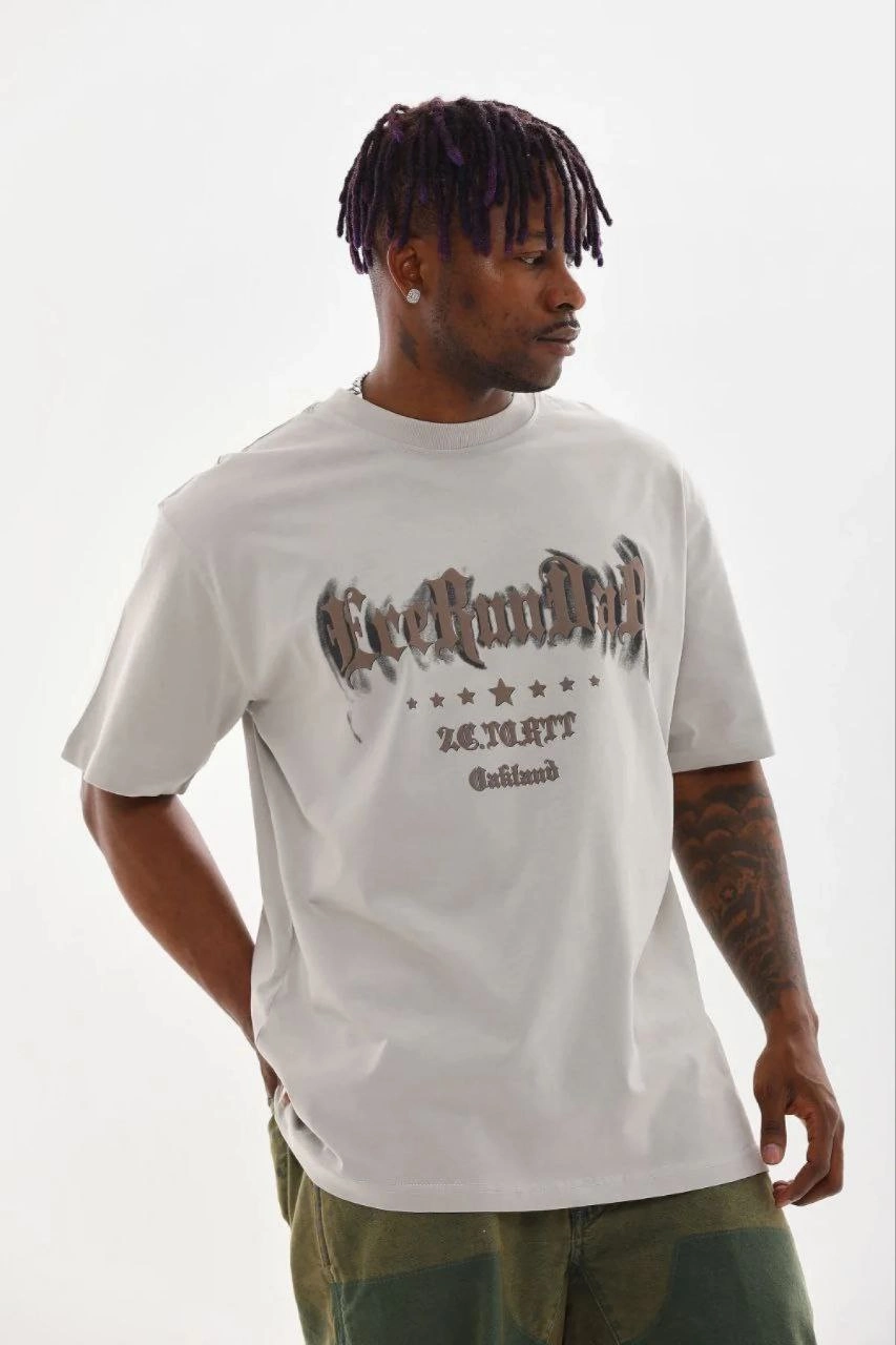 Erkek Baskılı T-Shirt Kısa Kol Bisiklet Yaka Regular Fit Tişört – Gri