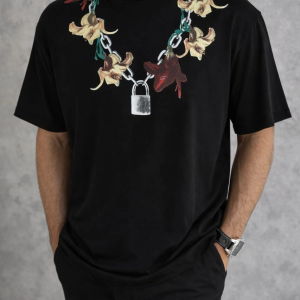 Erkek Baskılı T-Shirt Kısa Kol Bisiklet Yaka Regular Fit Rahat Tişört – Siyah