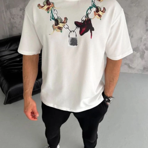 Erkek Baskılı T-Shirt Kısa Kol Bisiklet Yaka Regular Fit Tişört – Beyaz
