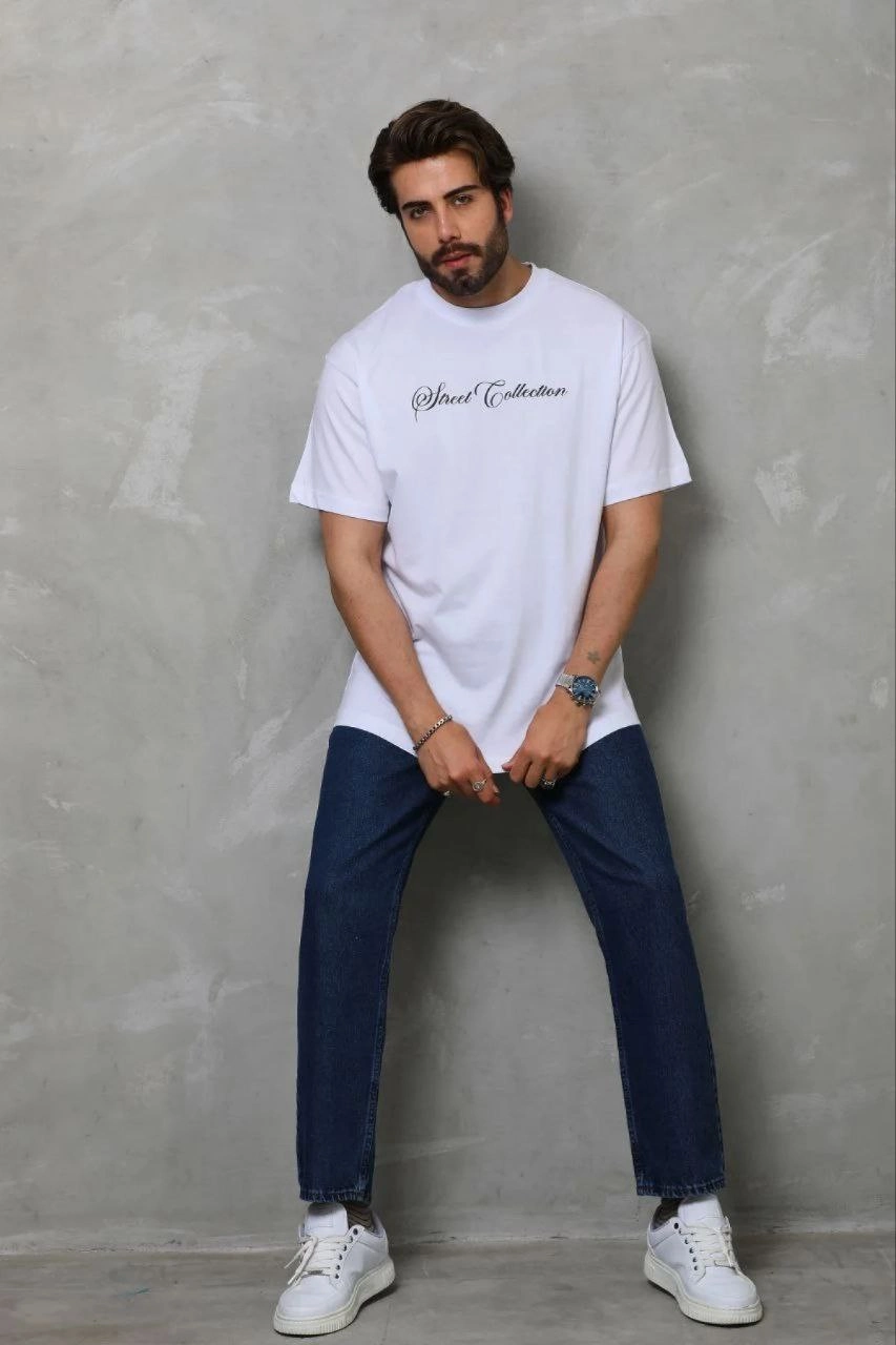 Erkek Baskılı T-Shirt Kısa Kol Bisiklet Yaka Regular Fit Tişört – Beyaz