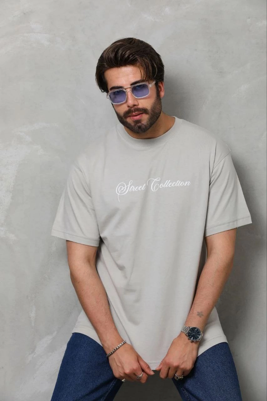 Erkek Baskılı T-Shirt Kısa Kol Bisiklet Yaka Regular Fit Tişört – Gri