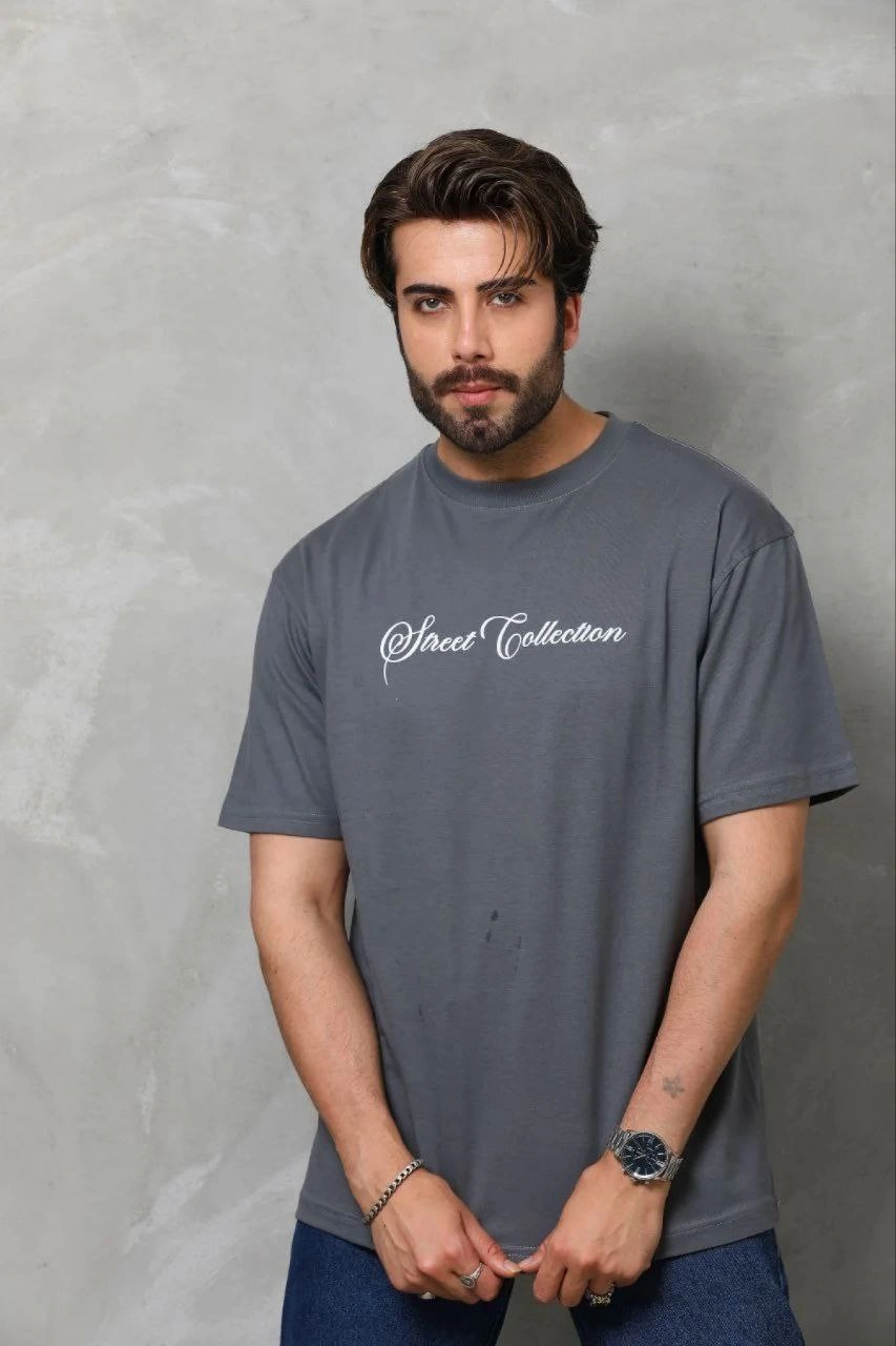 Erkek Baskılı T-Shirt Kısa Kol Bisiklet Yaka Regular Fit Tişört – Füme