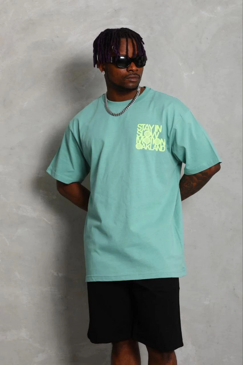Erkek Baskılı T-Shirt Kısa Kol Bisiklet Yaka Regular Fit Tişört – Mint Yeşili