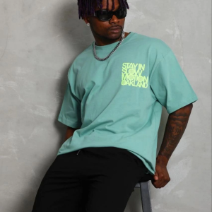 Erkek Baskılı T-Shirt Kısa Kol Bisiklet Yaka Regular Fit Tişört – Mint Yeşili