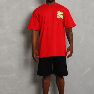 Erkek Baskılı T-Shirt Kısa Kol Bisiklet Yaka Regular Fit Tişört – Kırmızı