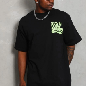 Erkek Baskılı T-Shirt Kısa Kol Bisiklet Yaka Regular Fit Tişört – Siyah