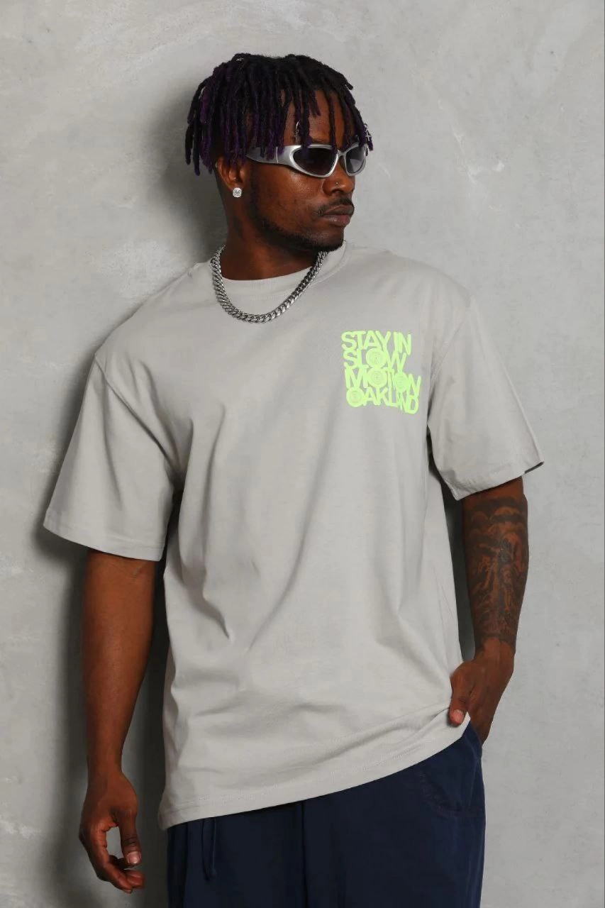 Erkek Baskılı T-Shirt Kısa Kol Bisiklet Yaka Regular Fit Tişört – Gri