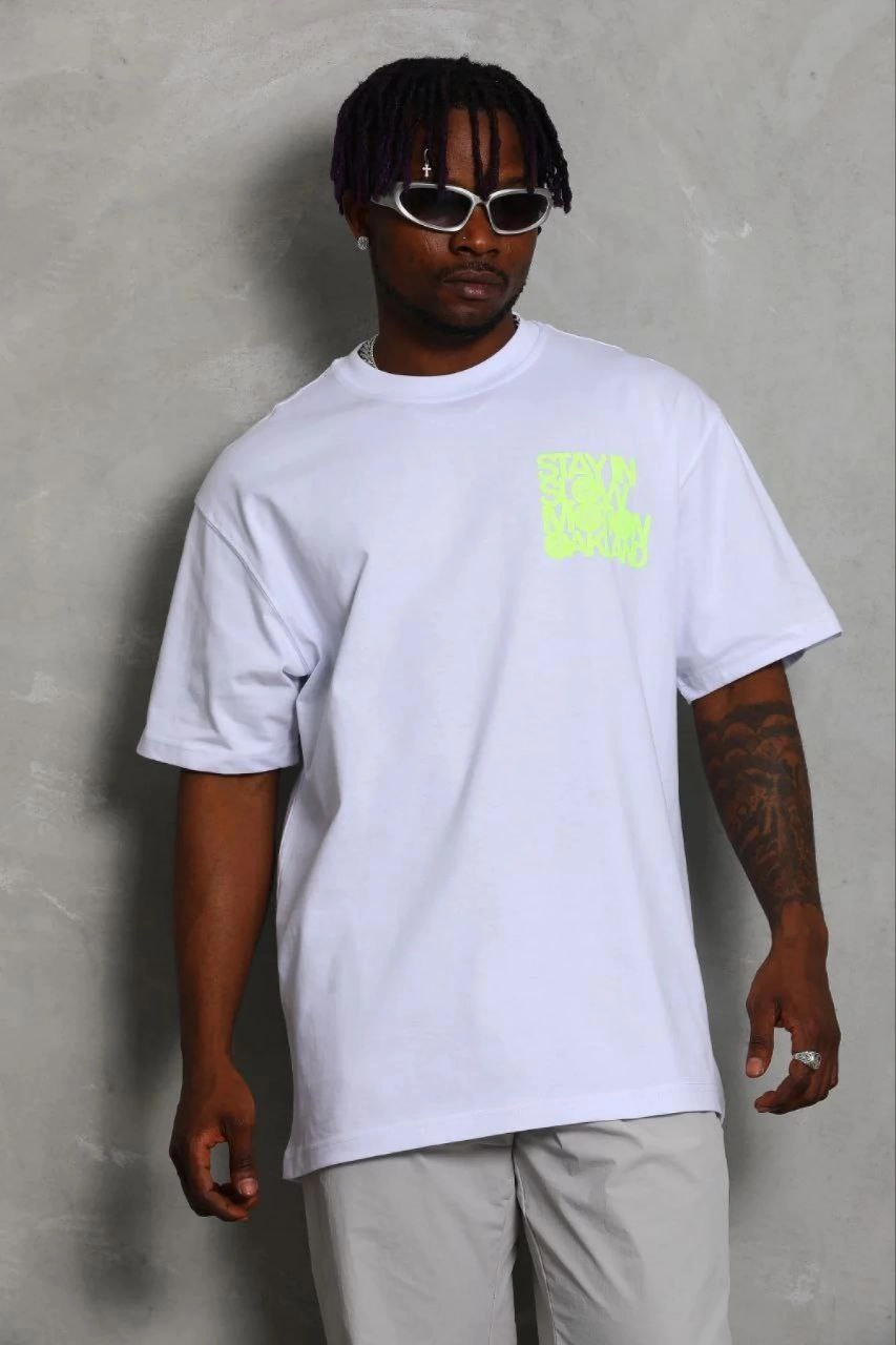 Erkek Baskılı T-Shirt Kısa Kol Bisiklet Yaka Regular Fit Tişört – Beyaz