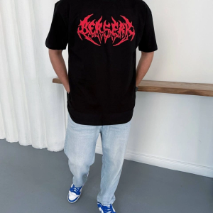 Erkek Kısa Kol Yazlık Tişört Bisiklet Yaka Baskılı Oversize T-Shirt – Siyah