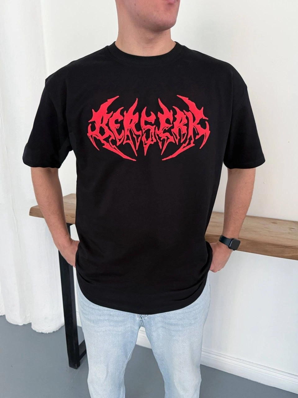 Erkek Kısa Kol Yazlık Tişört Bisiklet Yaka Baskılı Oversize T-Shirt – Siyah