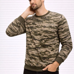 Erkek Kamuflaj Desenli 2 İplik 4 Mevsim Uzun Kollu Bisiklet Yaka Sweatshirt – Kamuflaj