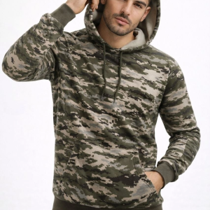 Erkek Kamuflaj Desenli 2 İplik 4 Mevsim Kapüşonlu Kanguru Cepli Hoodie Sweatshirt – Kamuflaj