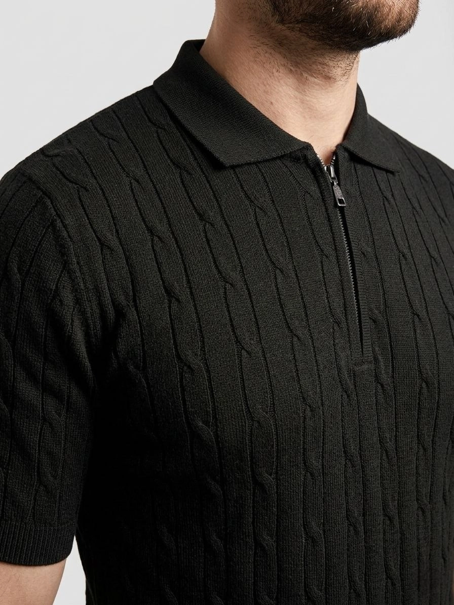 Erkek Yazlık Triko Dokuma Tişört Kısa Kol Bisiklet Yaka Örgü Desenli T-Shirt – Bej