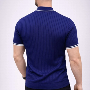 Erkek Fitilli Triko Dokuma Kısa Kol Tişört Yarım Boğaz Modern Yazlık T-Shirt – Lacivert