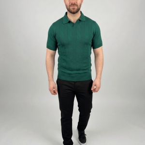 Erkek Yazlık Triko Dokuma Tişört Kısa Kol Polo Yaka T-Shirt – Koyu Yeşil