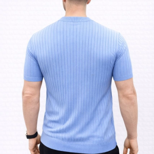 Erkek Kısa Kol Fitilli Triko T-Shirt Yazlık Hakim Yaka Tişört – Bebek Mavisi