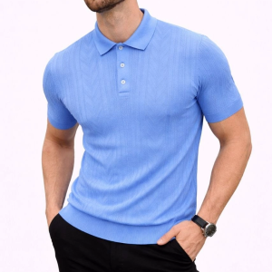 Erkek Yazlık Triko Tişört Kısa Kol Polo Yaka Düğmeli T-Shirt – Bebek Mavisi