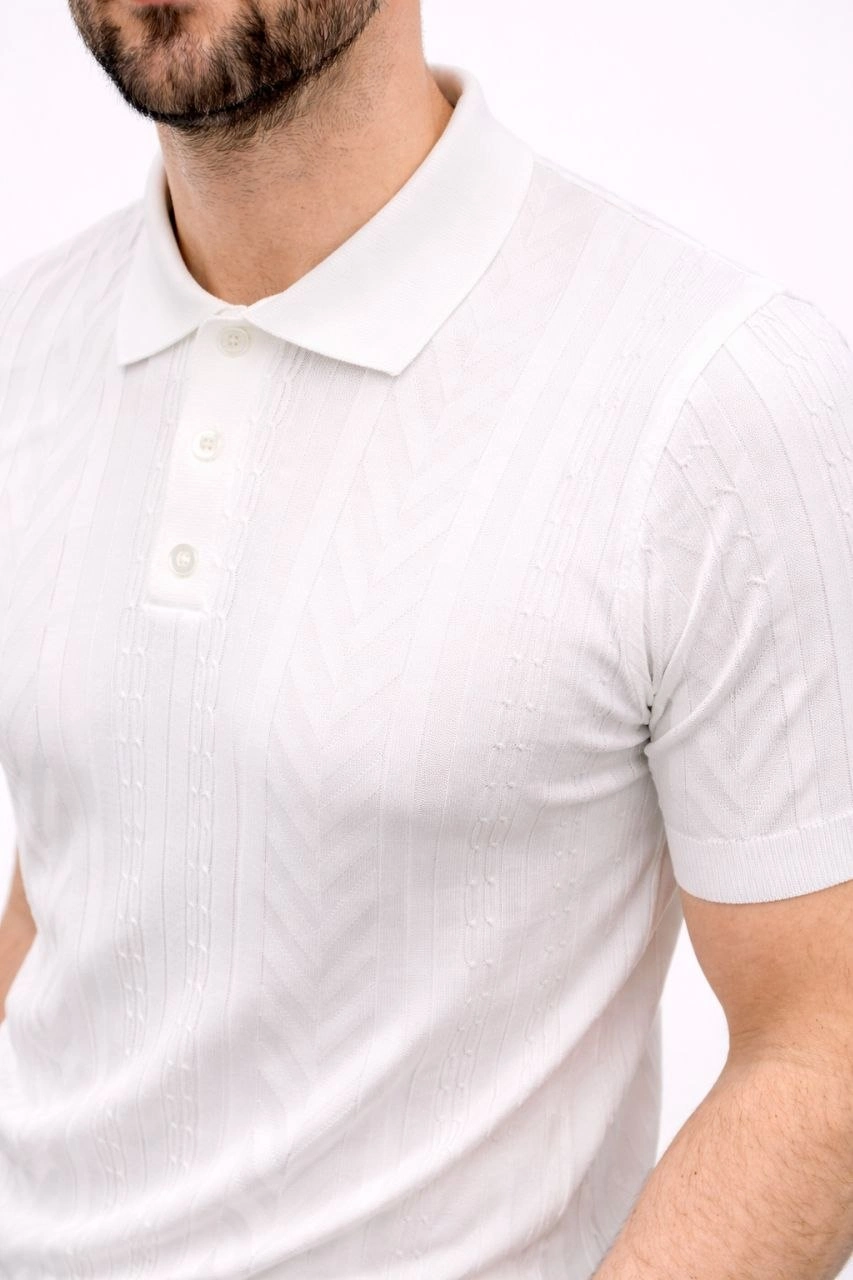 Erkek Yazlık Triko Tişört Kısa Kol Polo Yaka Düğmeli T-Shirt – Beyaz