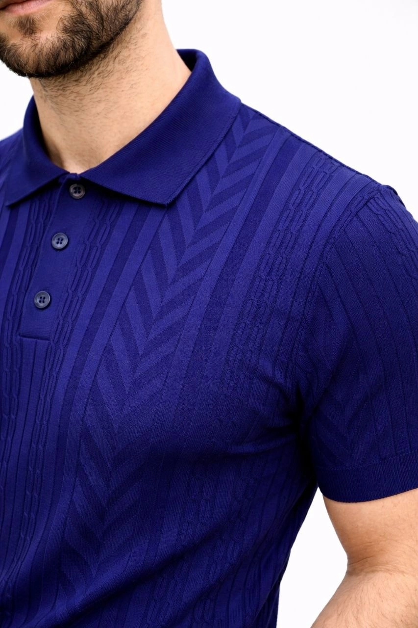 Erkek Yazlık Triko Tişört Kısa Kol Polo Yaka Düğmeli T-Shirt – Lacivert