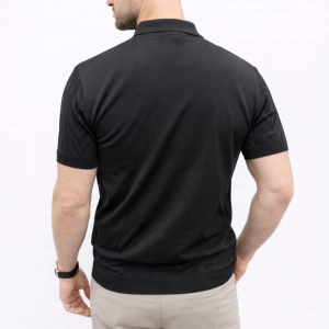 Erkek Yazlık Triko Tişört Kısa Kol Polo Yaka Düğmeli T-Shirt – Siyah