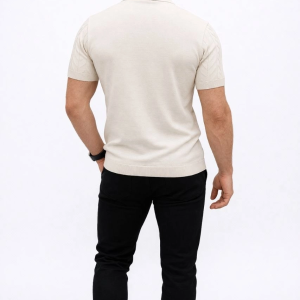 Erkek Yazlık Triko Tişört Kısa Kol Polo Yaka Düğmeli T-Shirt – Krem