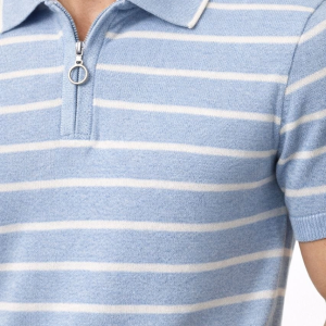 Erkek Triko Polo Yaka Fermuarlı Çizgili Tişört T-Shirt Yazlık Şık – Bebek Mavisi