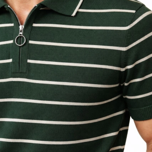 Erkek Triko Polo Yaka Fermuarlı Çizgili Tişört T-Shirt Yazlık Şık – Yeşil