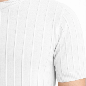 Erkek Yazlık Fitilli Triko Tişört Kısa Kol Bisiklet Yaka T-Shirt – Beyaz