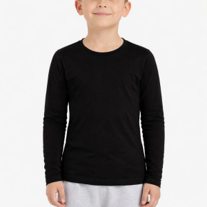 Erkek Çocuk Basic Uzun Kollu Tişört Okul Günlük Rahat T-Shirt – Siyah