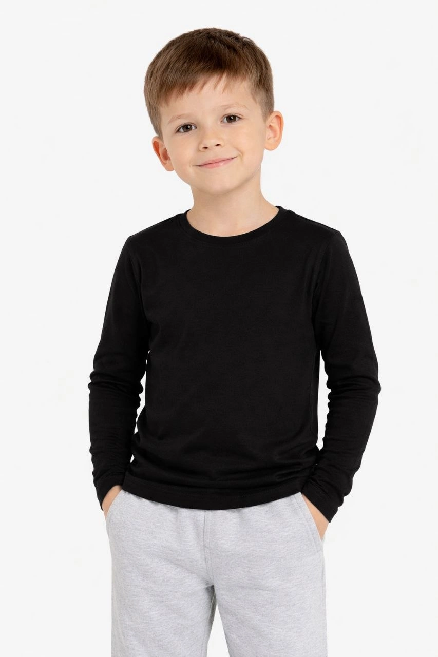 Erkek Çocuk Basic Uzun Kollu Tişört Okul Günlük Rahat T-Shirt – Siyah