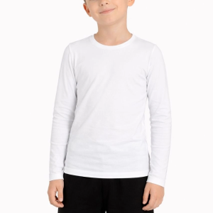 Erkek Çocuk Basic Uzun Kollu Tişört Okul Günlük Rahat T-Shirt – Beyaz