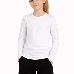 Kız Çocuk Basic Uzun Kollu Tişört Okul Günlük Rahat T-Shirt – Beyaz