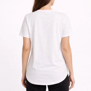 Kadın Basic T-Shirt Kısa Kol Bisiklet Yaka Oval Kesim Tişört – Beyaz