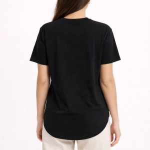 Kadın Basic T-Shirt Kısa Kol Bisiklet Yaka Oval Kesim Tişört – Siyah