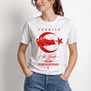 Kadın TÜRKİYE Ay Yıldız 2026 Dünya Kupasi Taraftar Forma T-Shirt – Beyaz