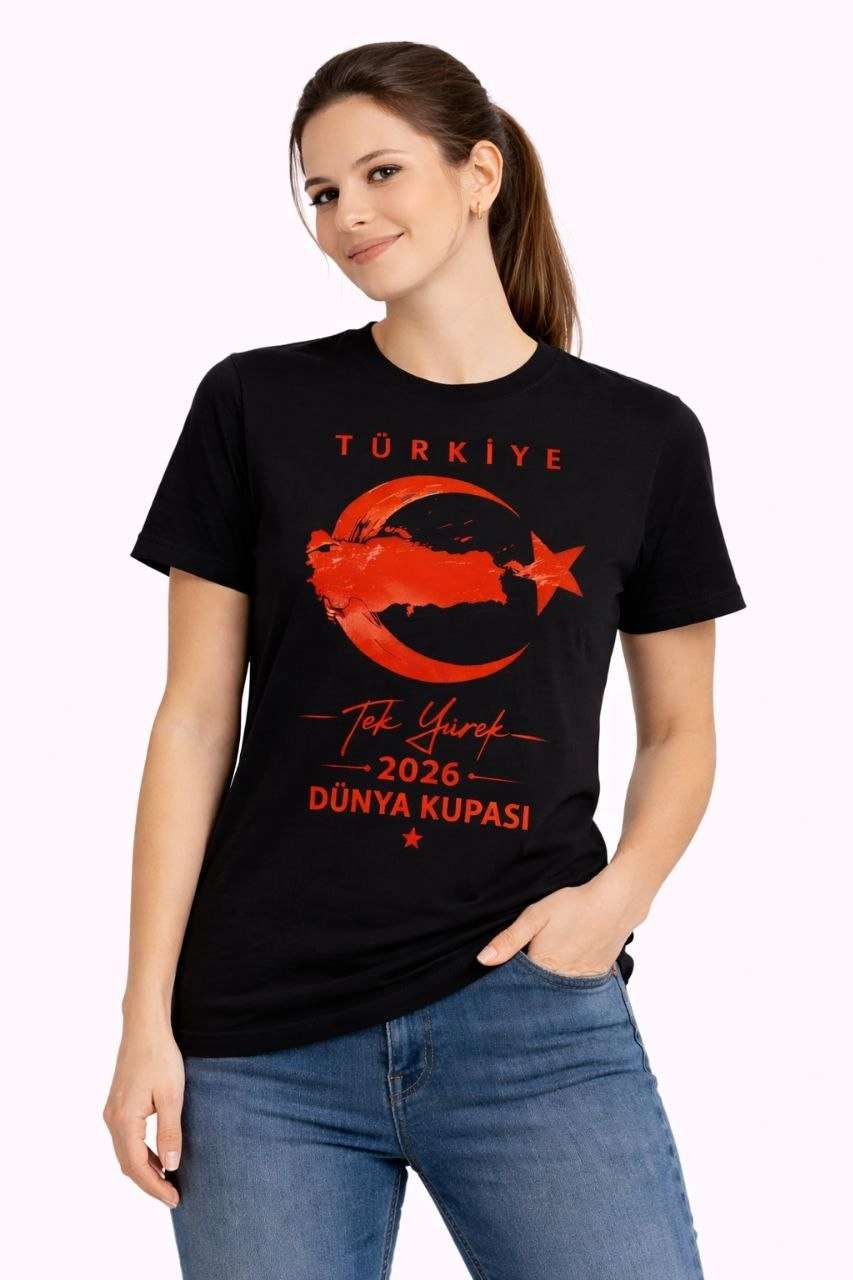 Kadın TÜRKİYE Ay Yıldız 2026 Dünya Kupasi Taraftar Forma T-Shirt – Siyah