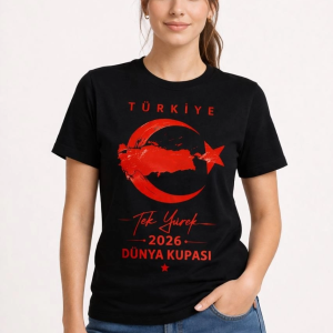 Kadın TÜRKİYE Ay Yıldız 2026 Dünya Kupasi Taraftar Forma T-Shirt – Siyah