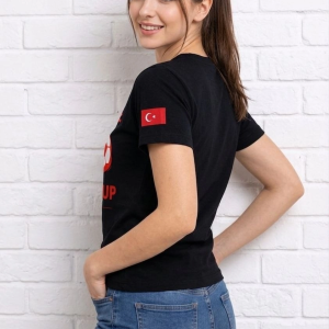 Kadın Türkiye World Cup 2026 Baskılı Tişört Futbol Temalı Forma T-Shirt – Siyah