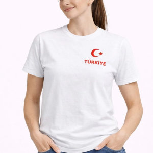 Kadın TÜRKİYE Ay Yıldız Baskılı Taraftar Forma T-Shirt – Beyaz