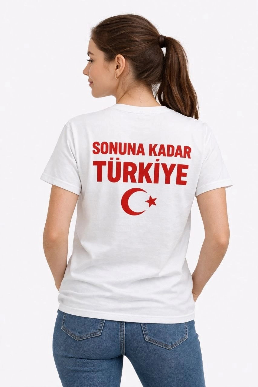 Kadın TÜRKİYE Ay Yıldız Baskılı Taraftar Forma T-Shirt – Beyaz