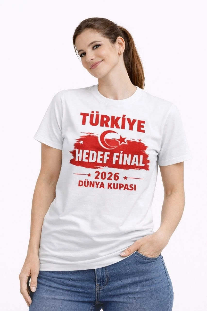 Kadın TÜRKİYE Baskılı Tişört Ay Yıldız 2026 Dünya Kupası Taraftar Forma T-Shirt – Beyaz