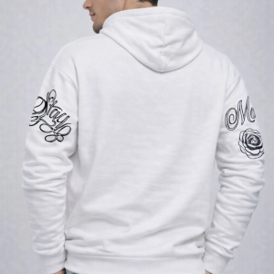 Erkek 3 İplik Pamuklu Kapüşonlu Baskılı SweatShirt hoodie – Beyaz