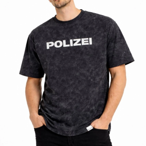 Erkek Asit Yıkamalı Baskılı Tişört Bisiklet Yaka Kısa Kollu Streetwear T-shirt – Siyah